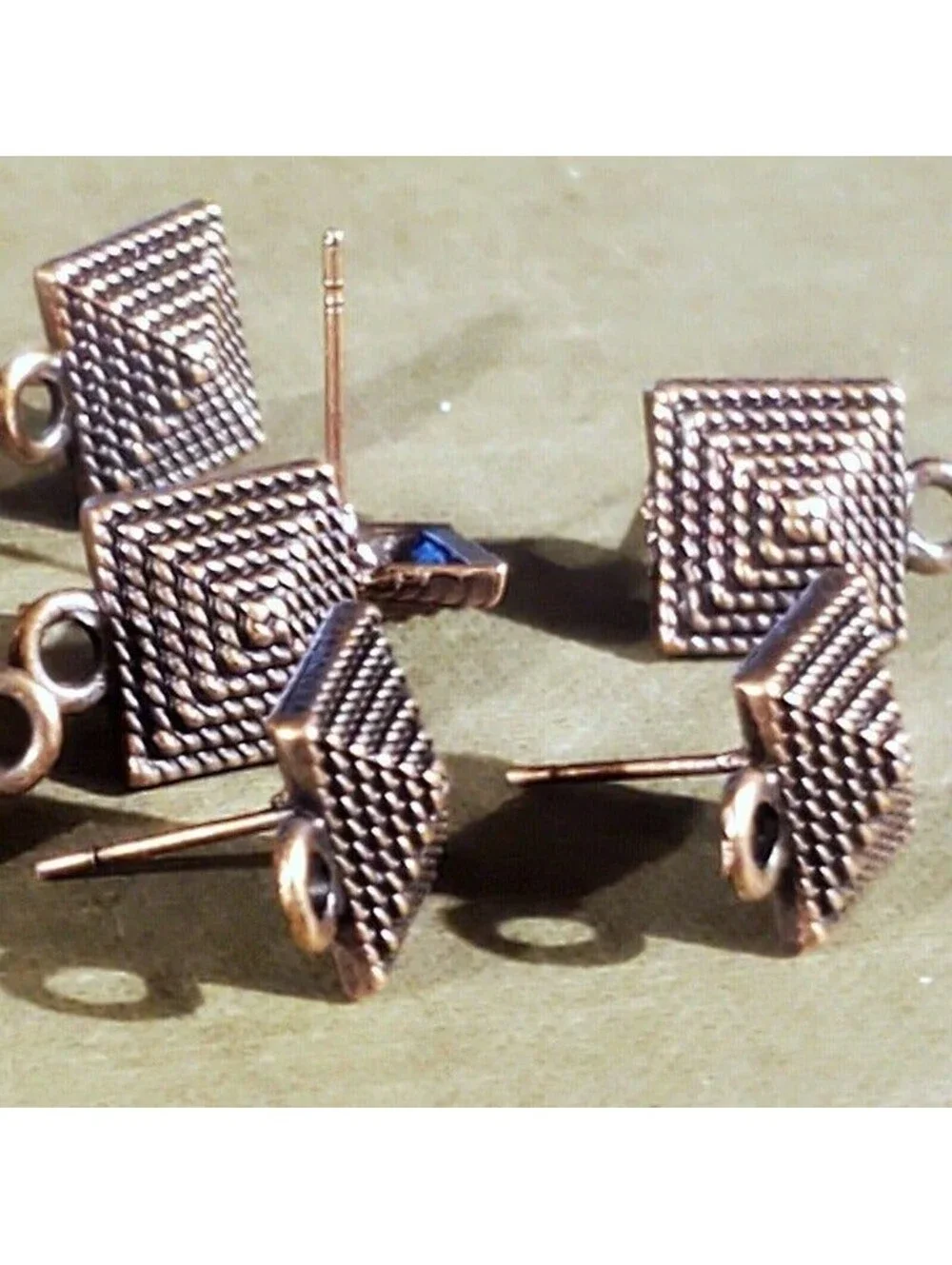 Avant Garde Antique Copper Egyptian Pyramid Dotted Earring Post Findings 2 pcs